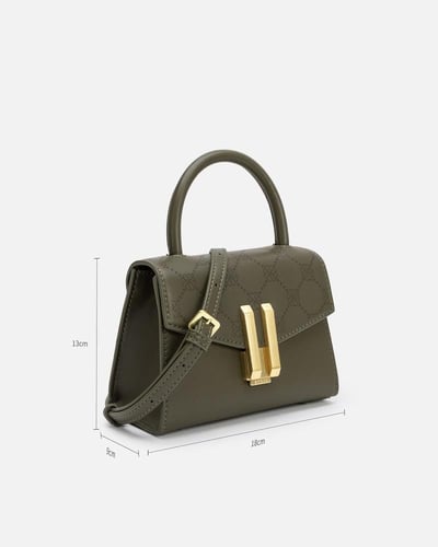 شنطة أنيقة من الجلد بحجم صغير بلون أخضر زيتي