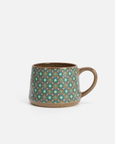 كوب سيراميك 350 مل بلون بني وأزرق