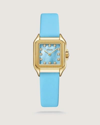 ‎ ساعة سَحَر النسائية من الجلد بلون أزرق فاتح