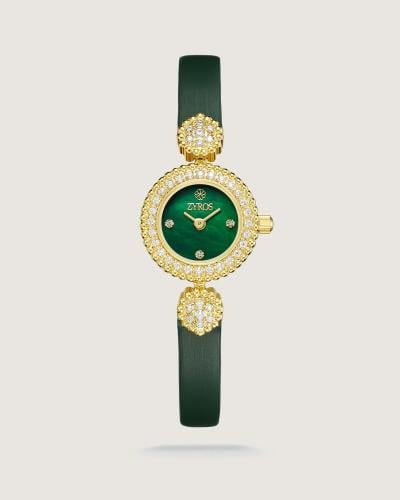 ساعة فيروز النسائية بسير جلد باللون الأخضر