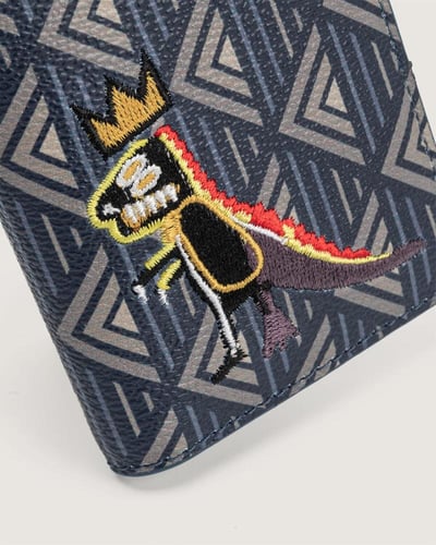 Distinctive blue and gray leather wallet.