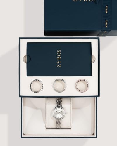 ساعة فاتنة النسائية بإطار متغير بلون فضي