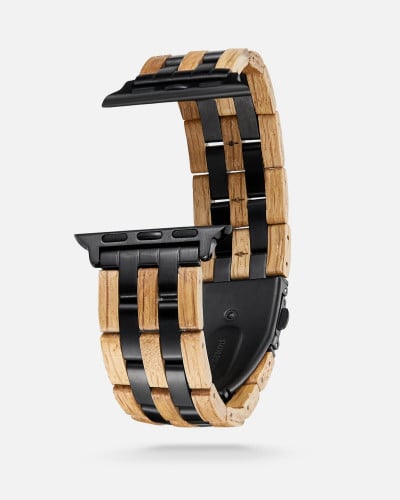 سوار ساعة آبل بتداخل الخشب مع المعدن.