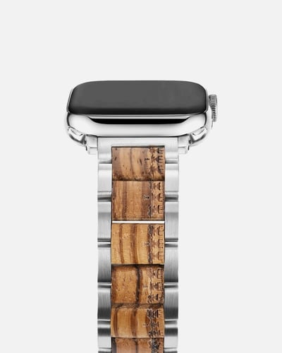 سوار ساعة آبل من الستيل والخشب.