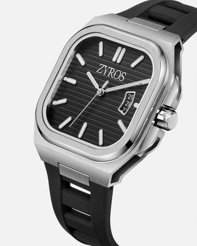 ساعة رجالية بسير من الربل بلون أسود