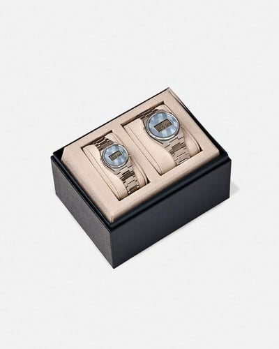 طقم ساعة نسائية ورجالية بلون فضي