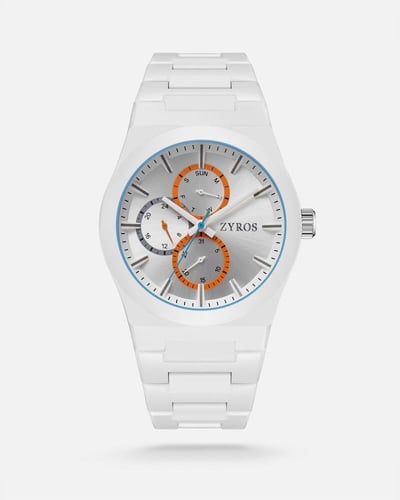 ‎ ساعة رجالية بسير من البولي كاربون بلون أبيض