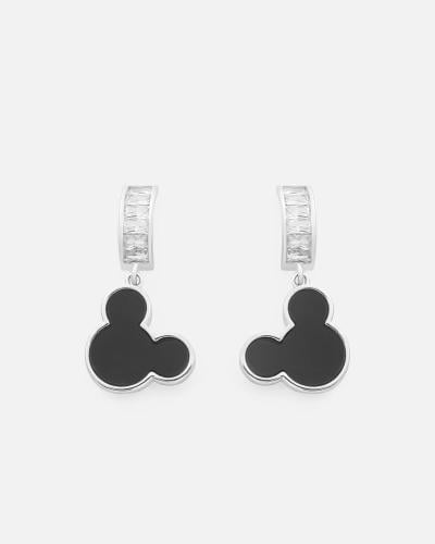 حلق نسائي بتصميم مميز بلون فضي وأسود