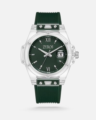 ساعة رجالية شفافة بسير ربل بلون أخضر