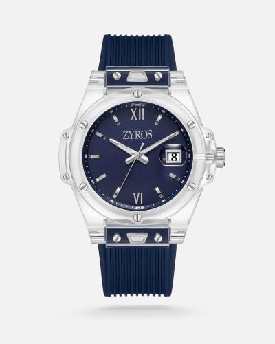 ساعة رجالية شفافة بسير ربل بلون أزرق