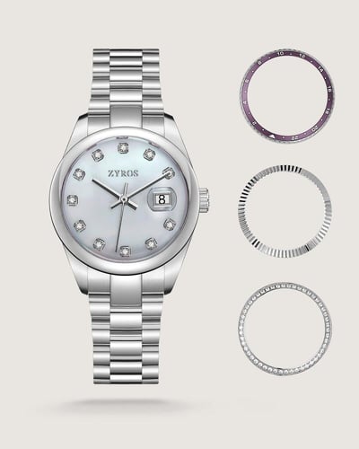 بوكس ساعة لفتة النسائية بإطار متغير بلون فضي