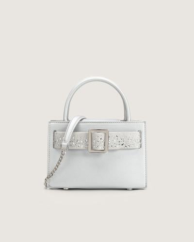 شنطة بريق النسائية جلد بلون فضي