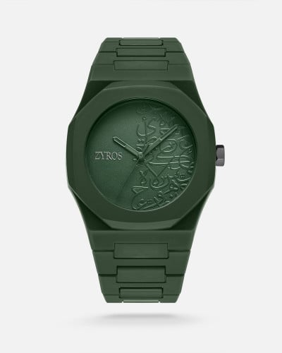 ساعة رجاليه بسير من الكاربون بلون أخضر