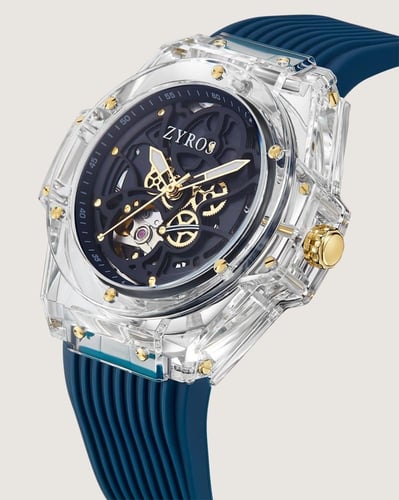 ساعة توقيت رجالية من الربل بلون أزرق