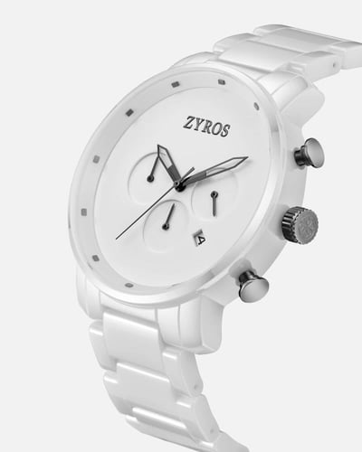 ساعة رجالية بسير سيراميك بلون أبيض