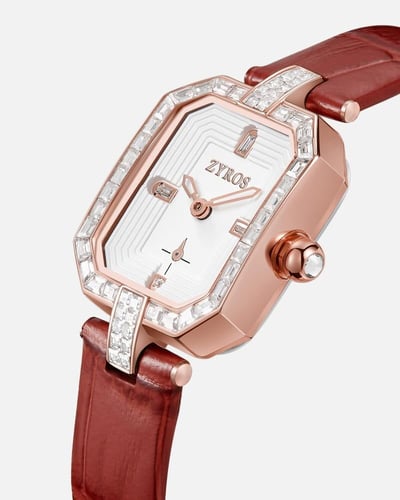 ساعة نسائية بسير جلدي بلون عودي