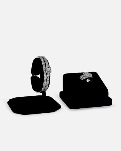 طقم فاخر نسائي اسوارتين وخاتمين فضي