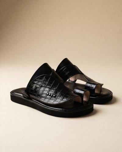 حذاء رجالي شرقي من الجلد الطبيعي بلون أسود