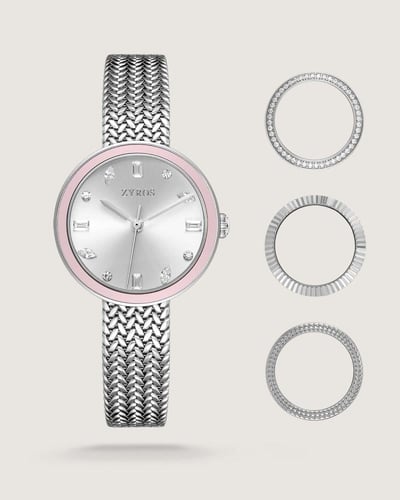 ساعة فاتنة النسائية بإطار متغير بلون فضي