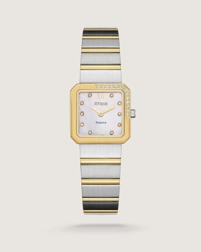 ساعة بلور النسائية ب 14 فصوص من الألماس بلون ذهبي...