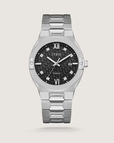 ساعة صهيب الرجالية بفصوص ألماس بلون فضي