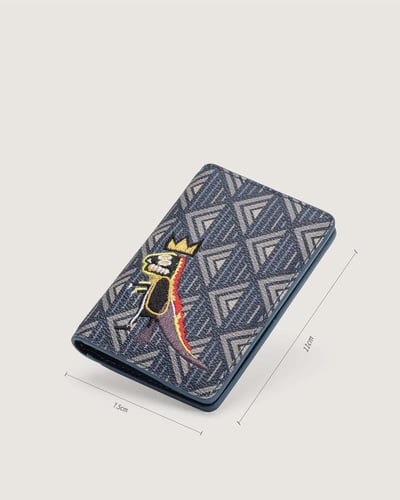 Distinctive blue and gray leather wallet.