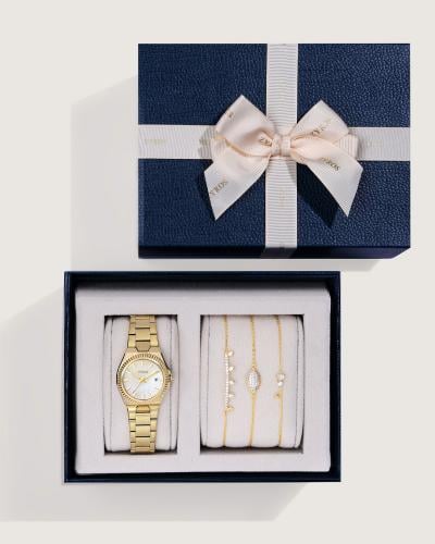 هدية نسائية ساعة واساور بلون ذهبي