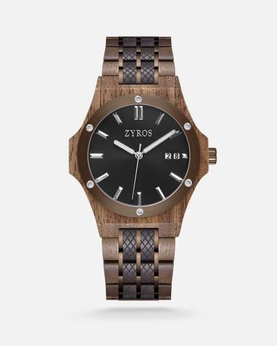 ساعة رجالية بسير خشبي