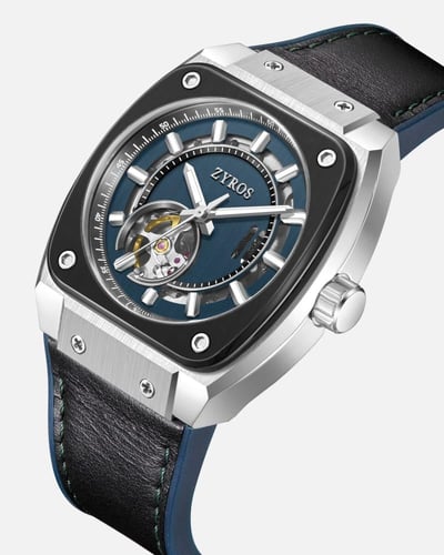 ساعة إيقاع الرجالية اتوماتيك من الجلد بلون أسود