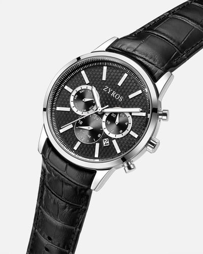 ساعة رجالية بسير جلد بلون أسود