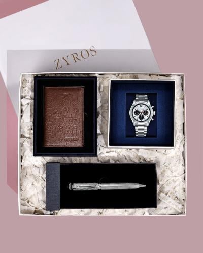 طقم رجالي ملكي مناسب للإهداء الساعة بلون فضي