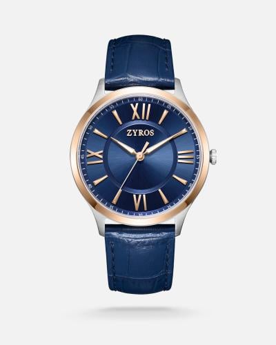 ساعة أديم الرجالية من الجلد بلون أزرق