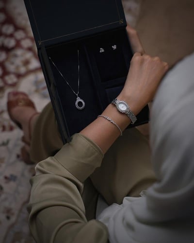 هدية نسائية فضي طقم اكسسوار مع ساعة