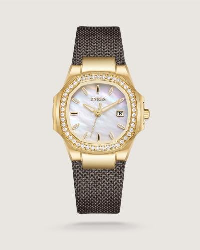 ساعة نيرفا النسائية تجمع الجلد والقماش بلون بني