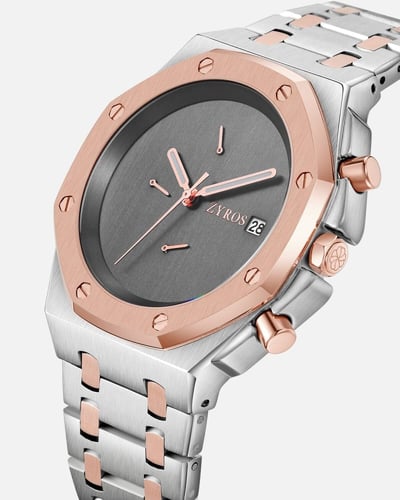 ‎ ساعة رجالية ستيل بلون فضي وروز قولد