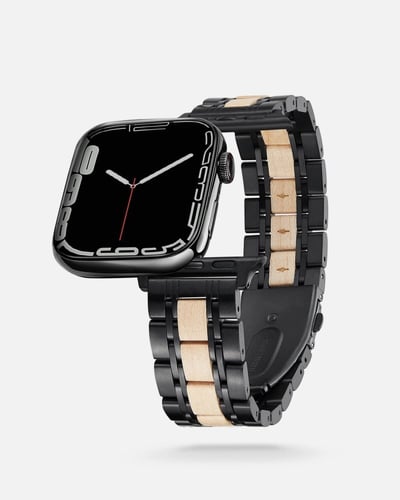 سوار ساعة آبل من الستيل والخشب.