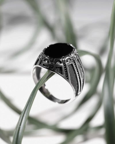 خاتم فضة رجالي فاخر بحجر اونكس أسود