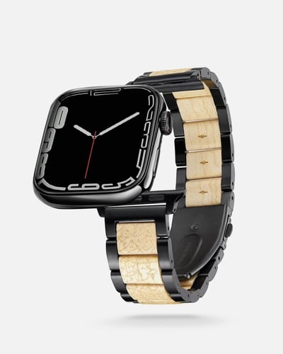سوار ساعة آبل من الستيل والخشب.