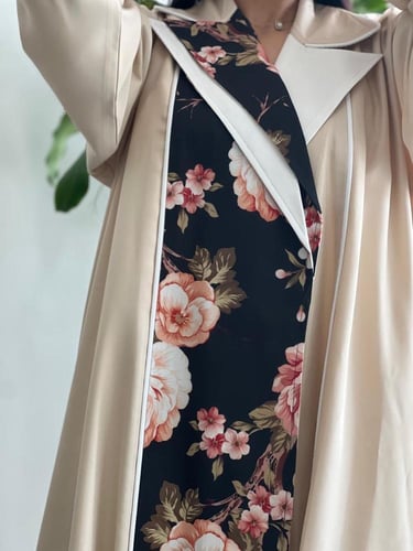 عباية عملية القماش كريب كتان بيج