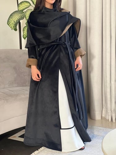 فرو جوخ أسود مع شال وحزام