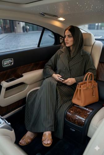 Olive green striped abaya