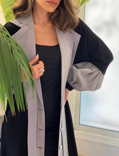 عباية مميزة وعملية القماش ملكي اسود مع رمادي