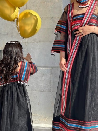 فستان تراثي للأطفال قطعتين فستان داخلي و وشاح
