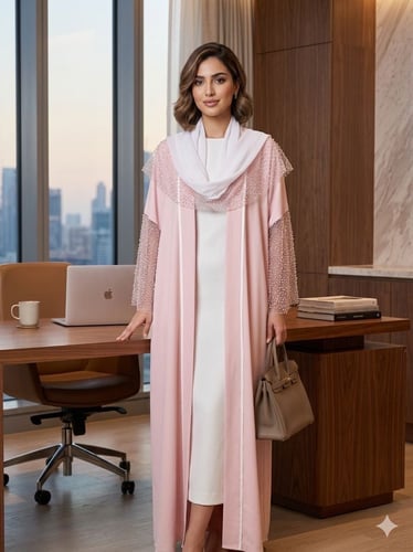 Linen crepe abaya with pearl touches
