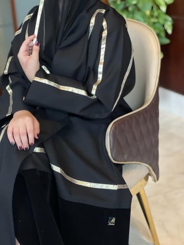 عباية شتوية عملية محددة ذهبي القماش كريب كتان اسود...