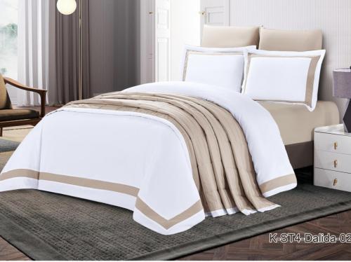 لحاف فندقي أبيض مع بني كينج DALIDA سادة