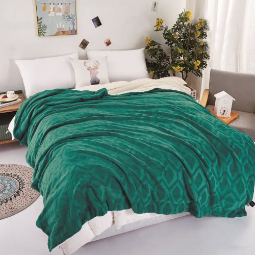 بطانية كوين مخمل جاكار فرو 150×230 أخضر ت/8