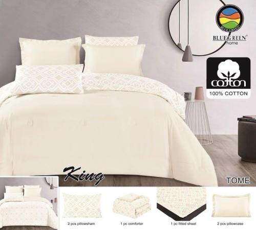 لحاف كينج ساده وجهين قطن ألوان متعددة -مزدوج-6قطع