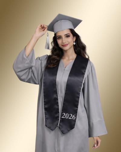 عباية تخرج رمادي فاخرة مع وشاح رمادي داكن 2026