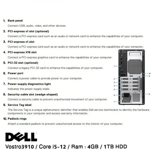 PC DELL Vostro 3910 Corei5-12 RAM 4GB/ 1TB HDD/ كم...